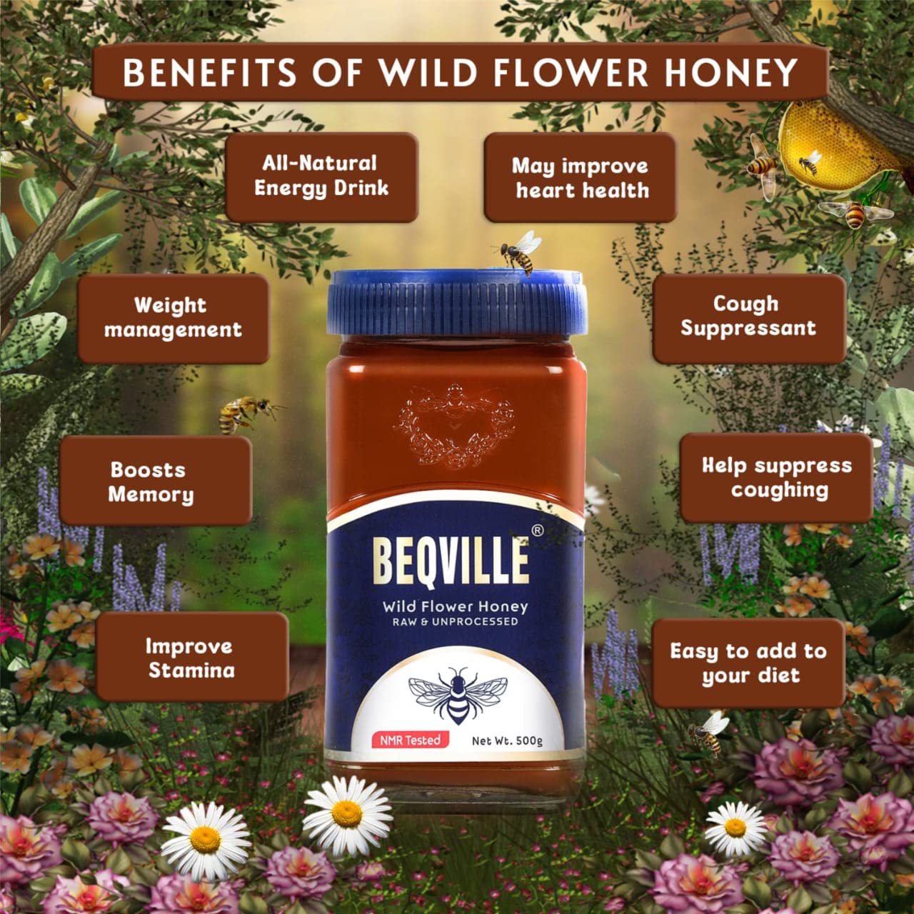 Beqville NMR Tested Organic 100% Raw & Natural Forest Honey - 500gm Glass Jar